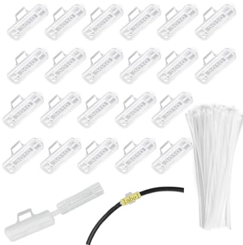 RXKFIGX 50 Stück kabelbeschriftung,Kabeletiketten Transparente Wasserdichtes Kabelkennzeichnung,kabelbeschriftung clip mit 50pcs Nylon Kabelbinder für Kennzeichnung und Sortierung von Kabeln Aller Art