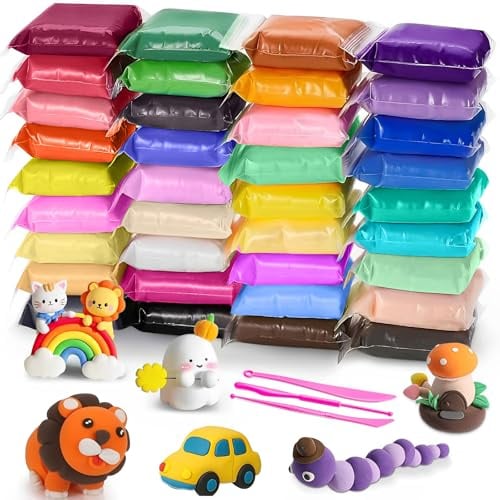 EOPUOZS Modelliermasse Lufttrocknend, 36 Farben Modelliermasse-Set, Clay Set, Lufttrocknender Ton für Kinder, Lufttrockener Magischer Knete, Geschenk für Jungen und Mädchen im Alter von 3-12 Jahren