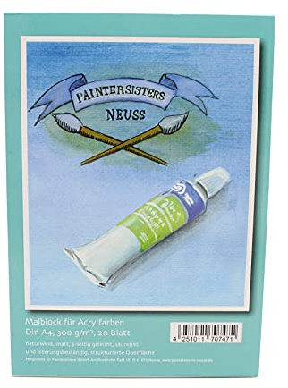 Paintersisters Malblock A4, 20 Blatt für Acrylfarben, Block mit Strukturiertem Papier 300g/m², naturweiß und matt, säurefrei
