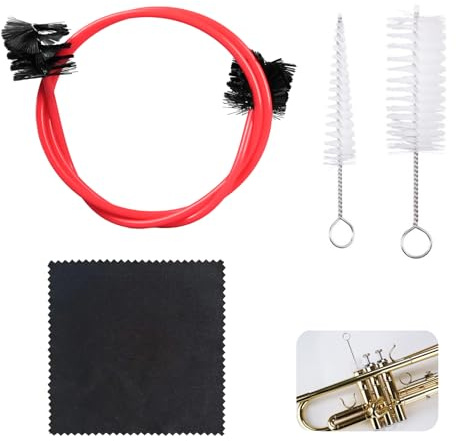 Trompeten Reinigungs- und Pflege-Set, inklusive Mundstückbürste, Ventilbürste und flexibler Bürste, aus langlebigem Kunststoff und Metall, geeignet für Trompeten, Kornette und Posaunen, in Rot