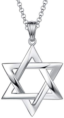 Solide 925 Sterling Silber mit Weiß Vergoldet Magen David Stern Anhänger mit Silber Kette DavidStern für Herren Jungs Kinder - Kettenlänge: 60 cm