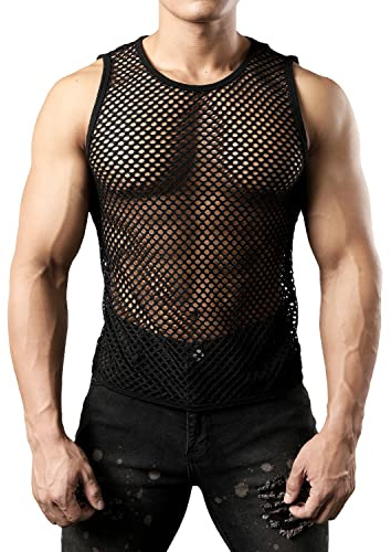 JOGAL Herren Muskel Transparent Shirts ärmellos Netz Unterhemd | Netz-Optik, Atmungsaktiv, Luftig, Ärmellos, Netz Tanktop, Sportlich, für Party, Nachtklub, Gym, Festival, Freizeit
