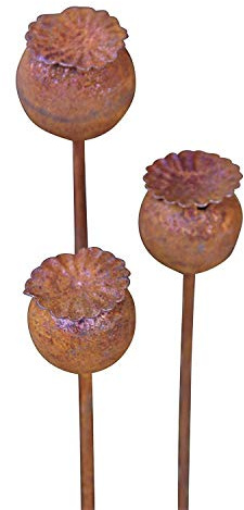 Bornhöft 3er Set Gartenstecker Mohn Mohnkapsel Metall Rost Gartendeko Edelrost Rankstab Beetstecker Topfstecker Naturrost