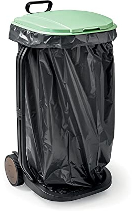 G.F. GF GARDEN, Müllsackständer RECO aus RECYCELTEM Kunststoff, für Blätter, getrennte Sammlung, mit Deckel und Räder, Made in Italy, Grüner
