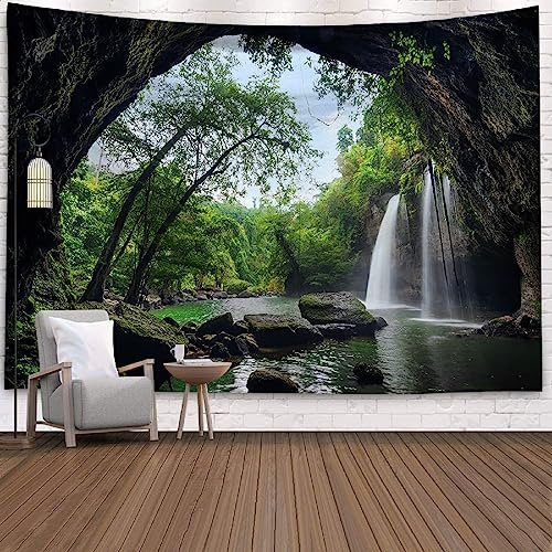 Wycian Wandbehang, 3D-Wandteppich, Baum, Loch, Wasserfall, See, Wandbehang, Landschaft, Wandteppich, Panorama, Baum, Wandteppich, Natur, 3D, Mikrofaser, 200 x 200 cm
