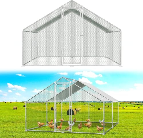 Izrielar XXL Hühnerstall Freilaufgehege mit Sicherheitsschloss und Wasserdichtes PE-Farbtuch, Viel Platz für Hühner, Kaninchen und weitere Kleintiere, Stabilem Stahlrahmen, 3x4x2m
