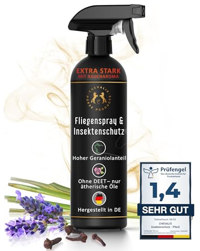CHEVALIS Fliegenspray & Insektenschutz Pferd, mit Raucharoma, EXTRA STARK, Sofortiger Schutz gegen Bremsen, Fliegen, Kriebelmücken, Zecken, Mit ätherischen Ölen und Geraniol