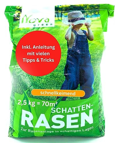Schattenrasen Samen Rasensamen schnellkeimend Frühjahr 2,5 kg = 70 m² | Grassamen schnellkeimend für schattige Flächen | für Rasen Nachsaat | SEHR GUT getestet | Inkl. Rasensaat Anleitung