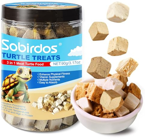 Sobirdos Schildkröten-Leckerien, 3in1 Fleisch-Schildkrötenfutter, aus Frischem Fleisch, Huhn/Ente/Fisch gefriergetrocknet, angereichertes Protein+Vitamine, 90g (S, Hühnchen)