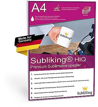 Subliking® Sublimationspapier DIN A4 100 Blatt | schnelltrocknendes Transferpapier 125 g/m² für polyesterbeschichtete Materialien
