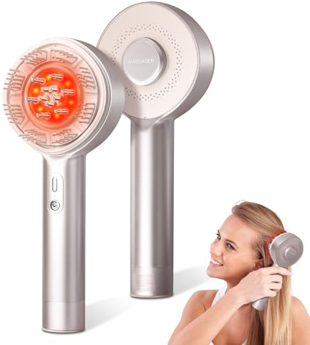ATAUSD Kopfmassagegerät Elektrisch, 4-in-1 EMS Kopfhautmassagebürste mit Haaröl-Applikator und kabelloser Rotlicht-Haarbürste, Scalp Massager IPX7 wasserdicht, tragbar für Zuhause und Reisen, Gold
