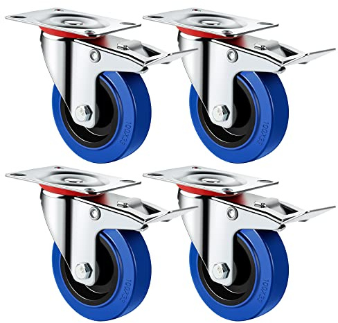 Transportrollen Industrie Schwerlastrollen Lenkrollen mit Bremse Blau Möbelrollen, Miafamily 4X Rollen mit Bremse, 125mm Rollen für Möbel, Tragfähigkeit 300KG