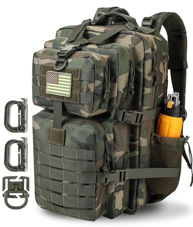 Hannibal Tactical Militär Taktischer Rucksack Cooper Rucksack Armee Assault Pack 3 Tage Bug Out Go Bag Trekking Wanderrucksack (45L,US Woodland)