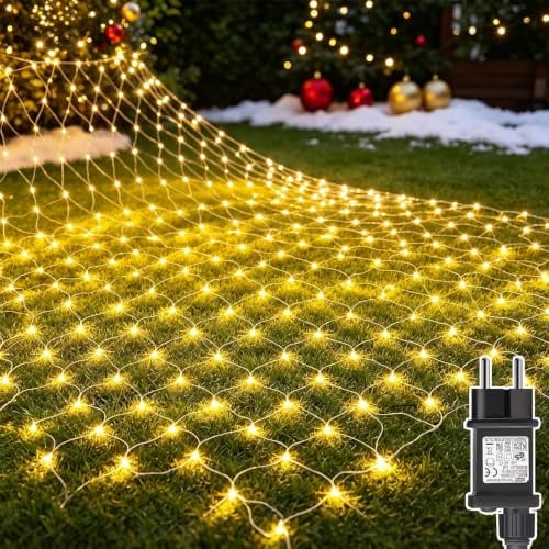Dekofun Lichternetz Außen 3x2m 200 LED Lichterkette Netz Warmweiß | Mit Stecker, 8 Modi, 6h/18h Timer, IP65 LED-Netz, bis zu 4 Sets verbindbar, für Büsche, Garten, Balkon & Weihnachten