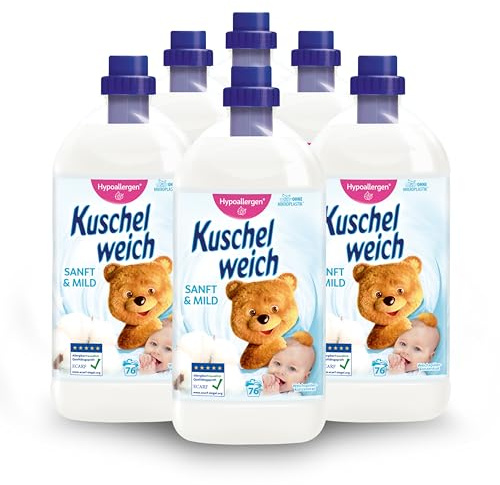 Kuschelweich Weichspüler - 6 x 2 l für je 76 Wäschen, kuschlig-weich, hautverträglich, mikroplastikfrei - Sanft und Mild