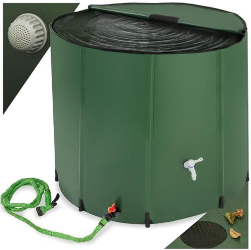 tectake® Regenwassertank für Garten und Camping, Tonne faltbar, Regentonne mit Deckel und Wasserhahn, Wassertank, Regenwassersammler, Zisterne, Regenfass mit Hahn, Wassertonne - 750 l