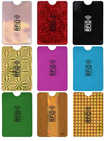 Molain Farbenfroher RFID-Kartenhalter, 9 Stück, RFID-blockierende Hüllen, Kreditkartenhüllen, Set, RFID-Ausweisschutz für Damen und Herren, Mehrfarbig, 3.6 x 2.5 inch/9.1 x 6.3 cm