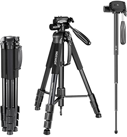 Neewer Tragbarer 177cm Aluminium Legierung Kamera Stativ Einbeinstativ mit 3-Wege-Drehgelenk Pan Head für DSLR-Kamera schwarz