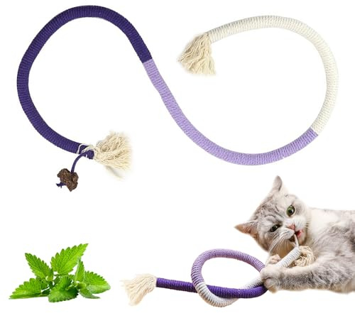 SUOXU Katzenminze Spielzeug Kauendes Baumwollseil, Interaktives katzenspielzeug für Indoor, Gefüllt mit natürlicher Katzenminze,Benutzt für Katzen zahnpflege gegen mundgeruch, 1 katzenspielzeug(Lila)