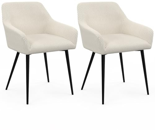 IDMarket - Set aus 2 Esszimmerstühlen, Tischsesseln Jany aus beigem Cordstoff