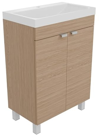 paplinskimoebel Badezimmerschrank mit Waschbecken 57x84x34 cm (BxHxT) Parla, Badezimmerschrank Stehend, Waschtisch mit Unterschrank, Badezimmermöbel für Gäste WC, Waschbecken mit Unterschrank - Braun