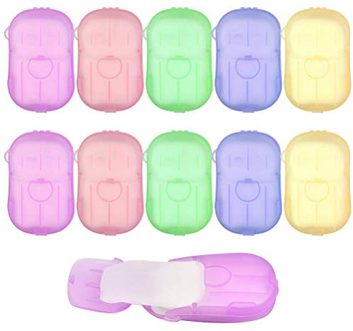 TIMESETL 200Stück Seifenblätter Einweg Papier Seife, 10 Boxen Tragbar Mini Seifenblättchen Einweg-Papierseife Paper Soap für Unterwegs Reisen Camping zum Waschen im Freien, 20 Stück Jede Box