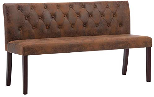 Tidyard Sitzbank Retro-Stil Polsterbank Flurbank Bank Wartebank Wohnzimmer Flur Wildleder-Optik Gummibeine 148,5 x 52 x 84,5 cm Braun Wildleder-Optik
