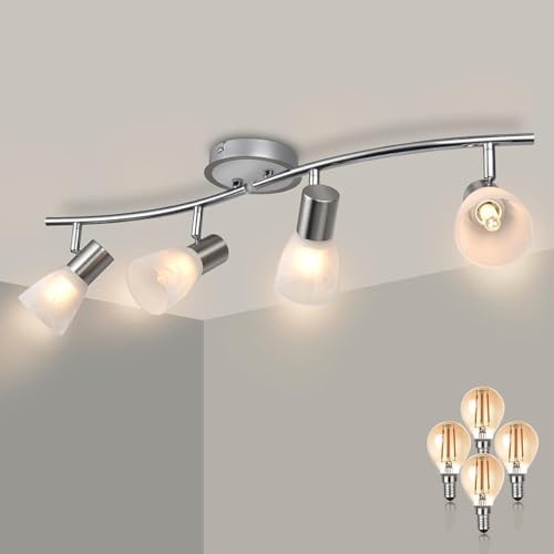 Unikcst 4 Flammig Deckenlampe E14 LED Deckenstrahler 230V | Glas Lampenschirm, Schwenkbar 350°, Deckenleuchte Wohnzimmer Schlafzimmer, inkl. 4x 4W 3000K 400lm Leuchtmitte Warmweiß