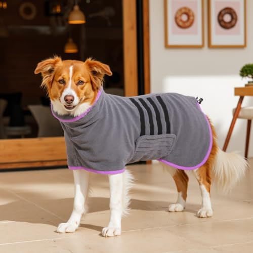HezzLuv Mikrofaser-Hundebademantel, saugfähiger Trockenmantel, Lila, XL | Hochsaugfähiger Hunde-Bademantel aus Mikrofaser; schnelltrocknend und verstellbar, für Bad, Schwimmen, Regen und Fellpflege