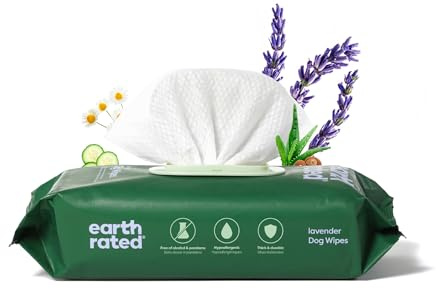 Earth Rated Feuchttücher für Hunde, Dicke Pflegetücher auf pflanzlicher Basis zur einfachen Anwendung an Pfoten, Körper und Hintern, Lavendelduft, 100 Stück