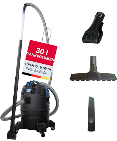 T.I.P. Teichschlammsauger - Poolsauger (Tankvolumen 30 l, Saugrohr 2m – vierteilig – 2X transparent, Flachdüse für Teichschlamm, Grobfilter und Schmutzauffangsack, Rückschlagkappe) TSS 1600 K, 30519