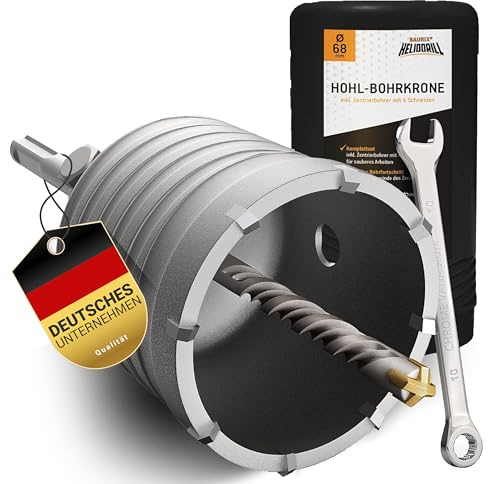 BAURIX® Hohl-Bohrkrone 68 mm SDS Plus – Dosensenker für Unterputzdosen | Für Unterputzdosen in Mauerwerk, Beton, Ytong & Trockenbau. 8 Karbid-Zähne, hammerschlagfest, sauberer Schnitt.