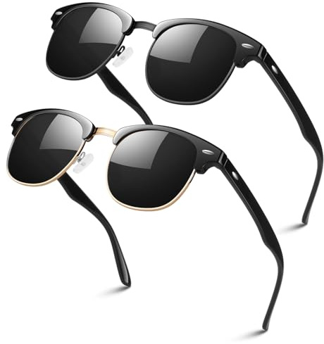 LINVO Polarisiert Sonnenbrille Herren Damen Retro Klassisch Halbrahmen 100% UV400 für Reisen, Fahren und Angeln