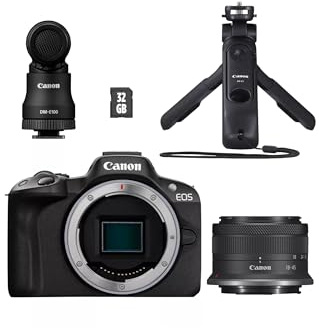 Canon EOS R50 Kamera + RF-S 18–45 mm IS STM Objektiv – Spiegellose Kamera (Digitalkamera mit Autofokus + Motiverkennung: Personen, Augen, Tiere, Fahrzeuge)