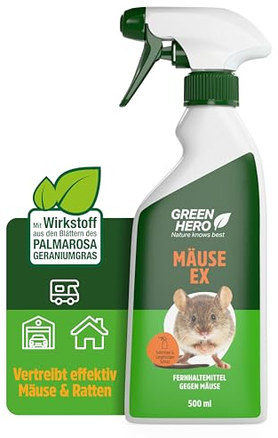 Mäuse Ex Spray zur Mäuseabwehr & Rattenabwehr, 500 ml Mäuseschreck gegen Mäuse & Ratten, Abwehrmittel für Haus, Dachboden, Garten & Outdoor, Mäusespray zum Vertreiben und als Abschreckung