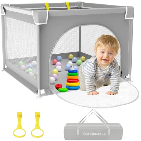 PERSEVERANCE Luafstll für Babys,90x90cm Lufstall Baby,Kinder Laufgllter,Kielnes Laufstall,Laufstall für Apartment,Laufgitter mit Atmungsaktivem Netz an Vier Seiten und Saugnäpfen