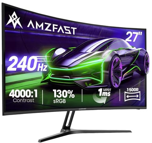 Amzfast 27 Zoll Curved Gaming Monitor 240Hz, 1920x1080 Full HD, VA Panel, 1500R, 1ms MPRT, Adaptive Sync, 4000:1 Kontrast, 95% DCI-P3, 130% sRGB, HDR, HDMI 2.0&DP 1.4, VESA 100x100mm, AMZG27C1 Pro