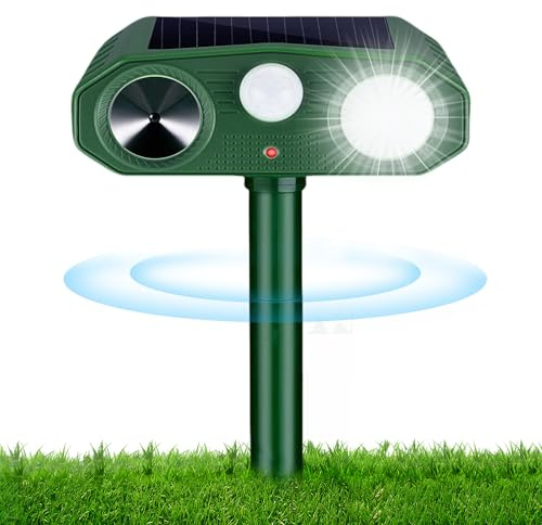 Katzenschreck Ultraschall Abwehr, Solar Tiervertreiber IP54 Wasserdicht Katzenabwehr mit Bewegungssensor und Blinklicht, 3 Modi Marderschreck Hundeschreck Tierschreck für Katzen, Hunde, Wildtiere