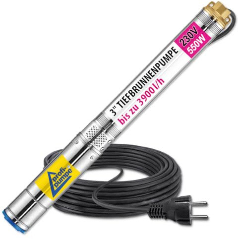 3″ 550W Tiefbrunnenpumpe 230V 6,4bar Brunnenpumpe Rohrpumpe Edelstahl | Energiesparend bis 3.700 l/h Fördermenge