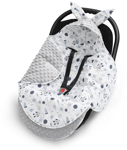 ELIMELI EINSCHLAGDECKE für Babyschale - Baby Winter Decke für Autositz, Buggys und Kinderwagen mit Füllung, universal Fußsäcke z.B. Maxi Cosi, Kinderwagendecke (Grau - Kosmos)