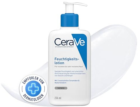 CeraVe Körperlotion mit Pumpspender, Für trockene bis sehr trockene Haut, Feuchtigkeitscreme Hyaluron und 3 essenziellen Ceramiden, Geeignet bei Neurodermitis, 236 ml