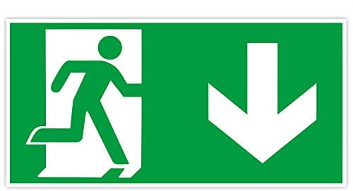 Hochwertiges Notausgangsschild Pfeil unten - 30x15 cm langnachleuchtend + selbstklebend - Original Protecticure Fluchtwegschild PVC -Rettungszeichen/Rettungsschild/nachleuchtend