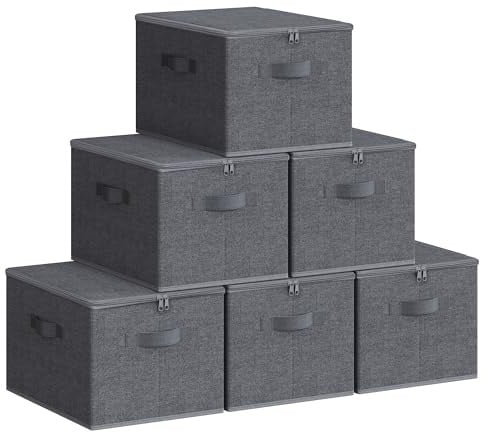 SONGMICS Aufbewahrungsbox mit Deckel, 6er Set, faltbare Stoffbox | Aufbewahrung für Kleidung, 40 x 30 x 25 cm, Vliesstoff, mit Griffen, Schiefergrau, TINA Kollektion RZB003G02