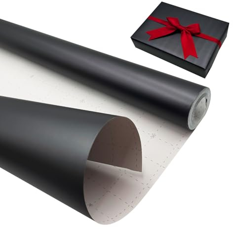 Geschenkpapier Rolle Mattschwarz, 43 cm x 12 m, einfarbig, Perlglanzpapier, perfekt für Geburtstag, Hochzeit, Party, Weihnachten, Festival-Geschenkdekorationen