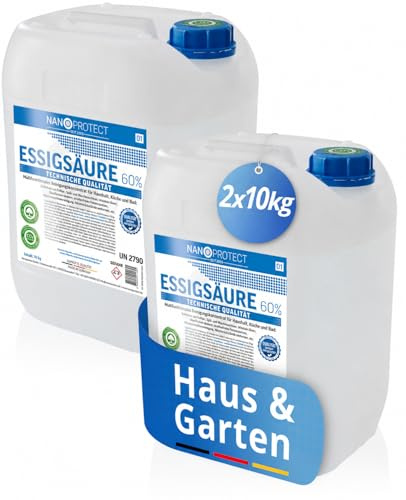 Nanoprotect Essigsäure 60% | 2 x 10 kg | Klimaneutral | Ideal als Reiniger und Entkalker | Für Haus und Garten | Premium Qualität – Made in Germany