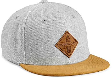 Soulbuddy Snapback Cap Kinder Kids S, M, L – Basecap Jungen & Mädchen | Kinder Cap mit flachem Schirm & veganem Lederpatch – Basecap für Jungen & Mädchen, Mini-Me Partnerlook mit Erwachsenen Cap