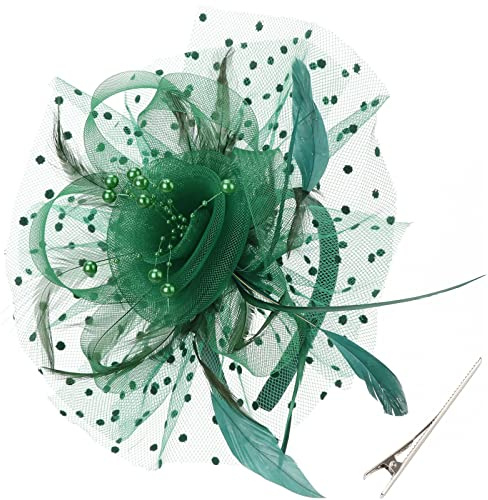 DRESHOW Fascinator Hüte für Damen Pillbox Hut mit Schleier Stirnband und Einer Gegabelten Clip Tea Party Kopfbedeckung