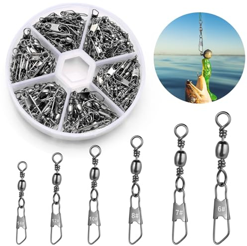 VEPEPE 100 Stück Angelwirbel Set, Wirbel Angeln mit Kugellager, Edelstahl Wirbelkarabiner für Forellen, Fischköder & Angelzubehör, Angel Wirbel 6# 7# 8# 10# 12# 14# für Angeln