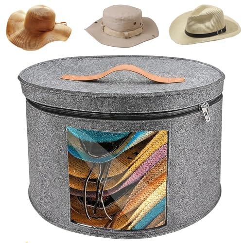 Foldable Hat Storage Boxes, Hutschachtel, 40 x 26 cm, Reise Hut Organizer-Box, Hut-Aufbewahrungsbox Mit Deckel, Große Hutschachteln Mit Deckel für Männer und Frauen, Stofftier, Spielzeug (Mittelgrau)
