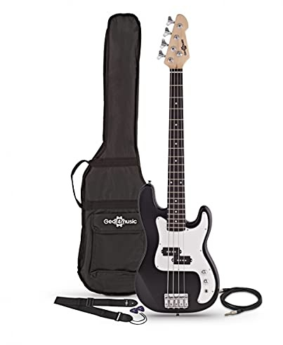 Gear4music Bassgitarre 3/4 Größe schwarz mit Gigbag und Kabel
